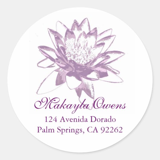 Lavendel Waterlelie Ronde Adreslabels Sticker (Voorkant)