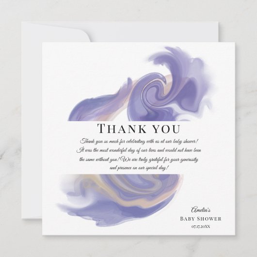 Lavendel Waterverf Abstract Baby Shower Bedankkaart (Voorkant)