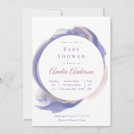 Lavendel Waterverf Baby Shower Kaart (Voorkant)