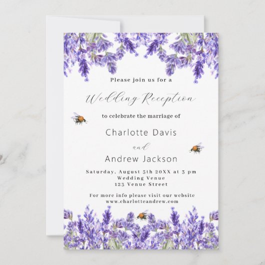 Lavendel waterverf bloemen bruiloft receptie kaart (Voorkant)