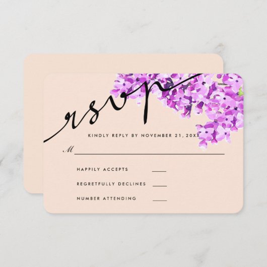 Lavendel Waterverf Bloemen Bruiloft RSVP Modern (Voorkant / Achterkant)