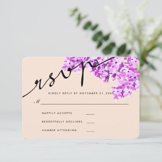 Lavendel Waterverf Bloemen Bruiloft RSVP Modern (Staand voorkant)