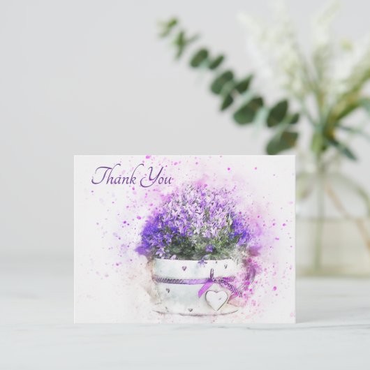Lavendel Waterverf Bloemen Dank u Briefkaart (Staand voorkant)