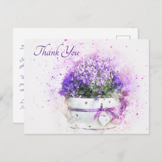  Lavendel Waterverf Bloemen Dank u Briefkaart (Voorkant / Achterkant)