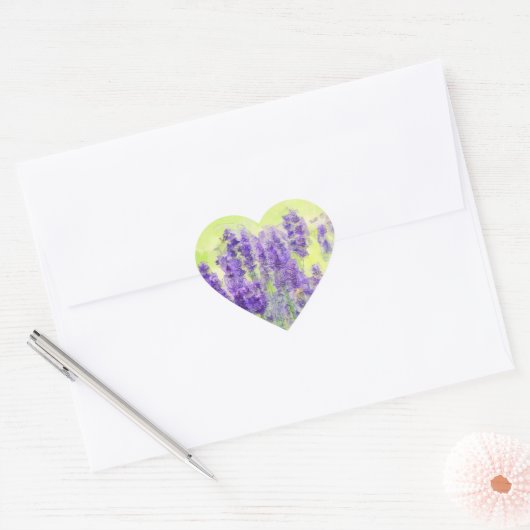 Lavendel Waterverf Bloemen Paars Hart Sticker (Envelop)