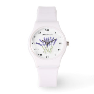 Lavendel Waterverf Bloemen Paarse Modern Horloge