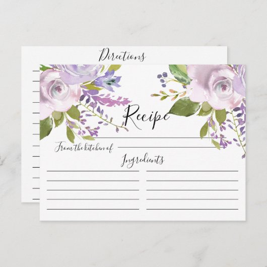 Lavendel Waterverf Bloemen Recept Kaart (Voorkant / Achterkant)