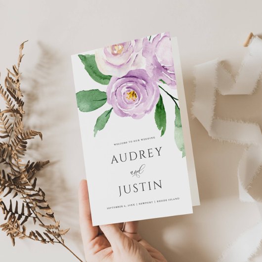 Lavendel Waterverf Bloemen Trouwpapier Programma Flyer