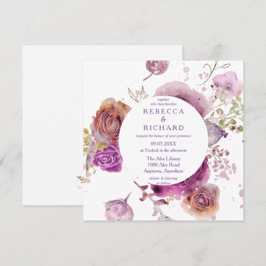 Lavendel Waterverf bloemenbruiloft Kaart (Voorkant / Achterkant)