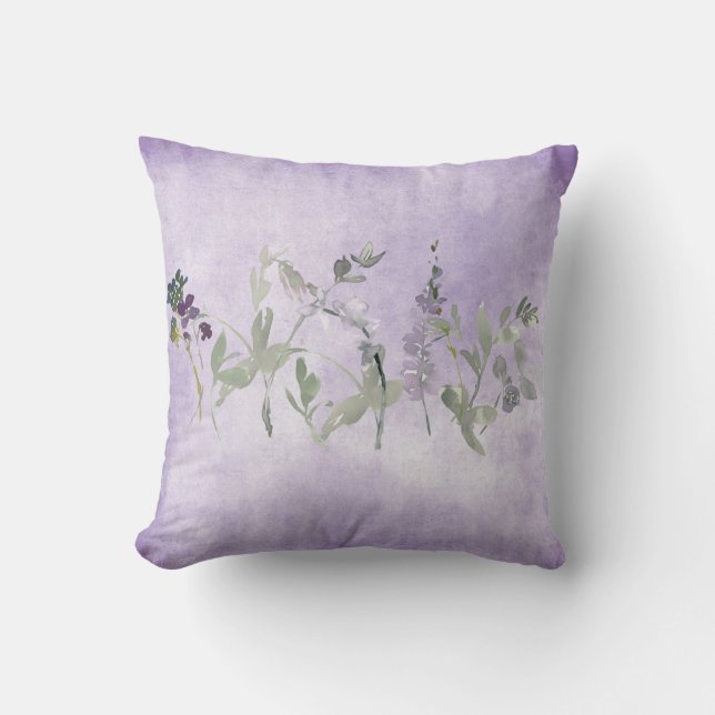 Lavendel Waterverf Bloemige Chic Kussen (Voorkant)
