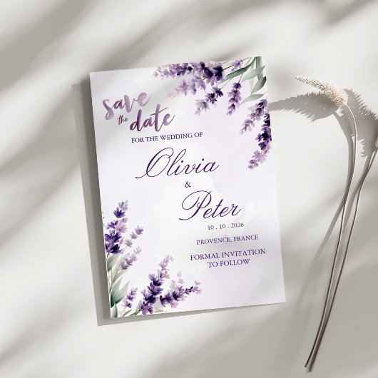 Lavendel Waterverf Bloemige Save the Date Kaart
