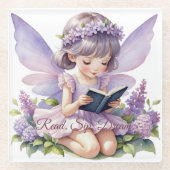Lavendel Waterverf Fairy Leesboek Glazen Onderzetter (Voorkant)