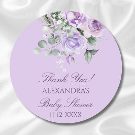 Lavendel Waterverf Floral Baby shower Dank u Ronde Sticker
