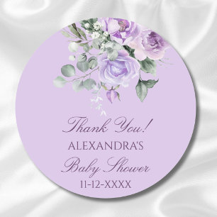Lavendel Waterverf Floral Baby shower Dank u Ronde Sticker