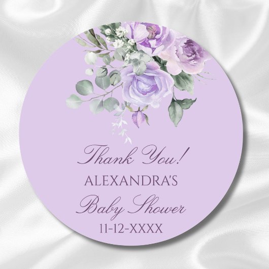 Lavendel Waterverf Floral Baby shower Dank u Ronde Sticker