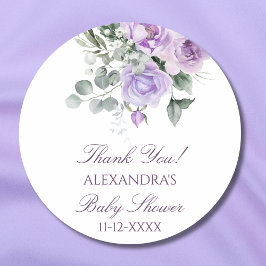 Lavendel Waterverf Floral Baby shower Dank u Ronde Sticker