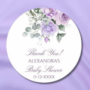 Lavendel Waterverf Floral Baby shower Dank u Ronde Sticker