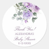Lavendel Waterverf Floral Baby shower Dank u Ronde Sticker (Voorkant)