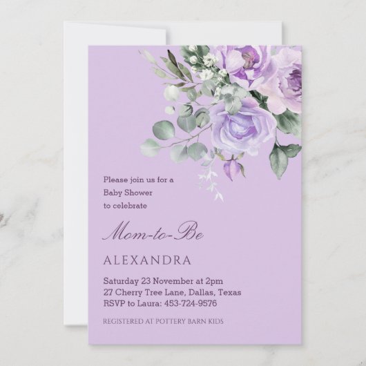 Lavendel Waterverf Floral Baby shower Kaart (Voorkant)