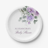 Lavendel Waterverf Floral Baby shower Papieren Bordje (Voorkant)
