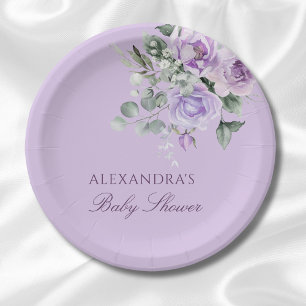 Lavendel Waterverf Floral Baby shower Papieren Bordje