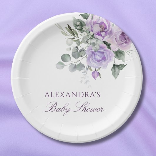 Lavendel Waterverf Floral Baby shower Papieren Bordje