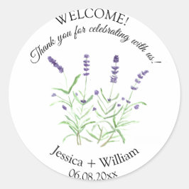 Lavendel Waterverf Floral Modern Bruiloft Ronde Sticker