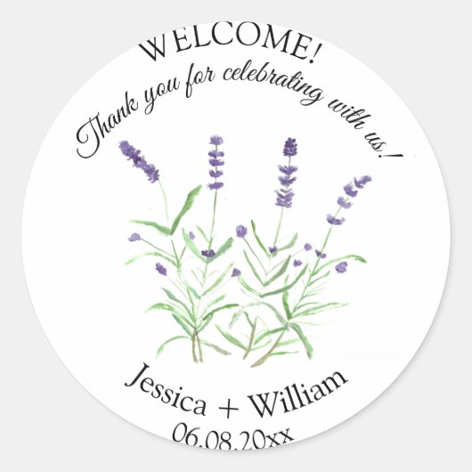 Lavendel Waterverf Floral Modern Bruiloft Ronde Sticker (Voorkant)
