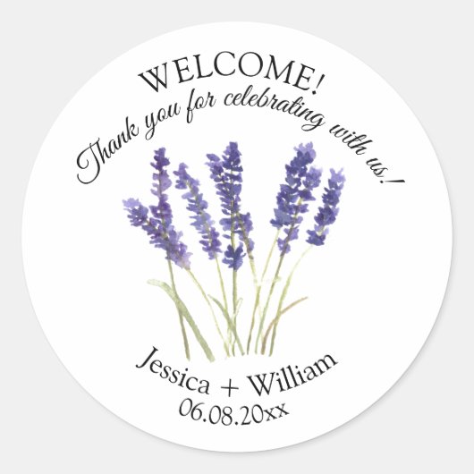 Lavendel Waterverf Floral Modern Bruiloft Ronde Sticker (Voorkant)