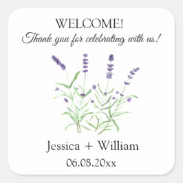 Lavendel Waterverf Floral Modern Bruiloft Vierkante Sticker