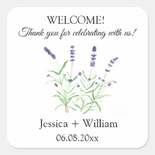 Lavendel Waterverf Floral Modern Bruiloft Vierkante Sticker