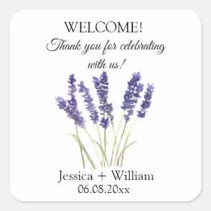 Lavendel Waterverf Floral Modern Bruiloft Vierkante Sticker