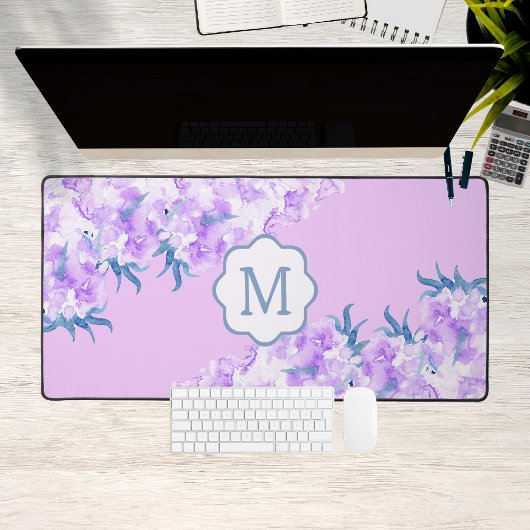 Lavendel Waterverf Flower Custom Monogram Bureaumat