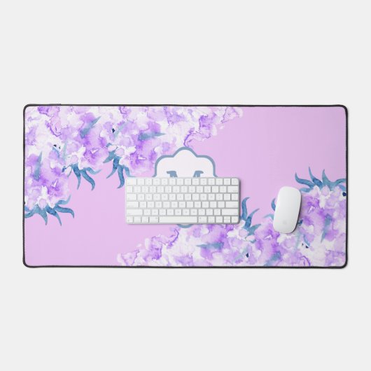 Lavendel Waterverf Flower Custom Monogram Bureaumat (Keyboard & Muis)