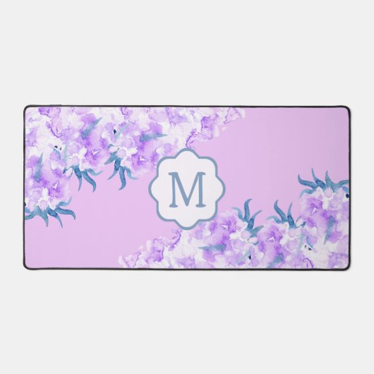 Lavendel Waterverf Flower Custom Monogram Bureaumat (Voorkant)