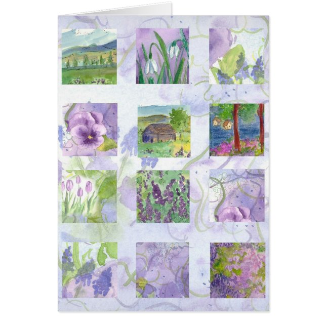 Lavendel Waterverf Flower Painting Collage Kaart (Voorkant)