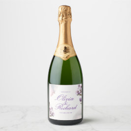 Lavendel Waterverf – Gepersonaliseerde Bloemen Sparkling Wijnetiket