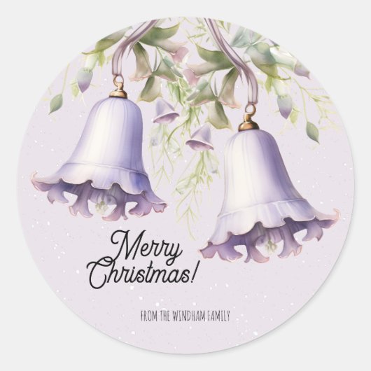 Lavendel Waterverf kerstbel Ronde Sticker (Voorkant)