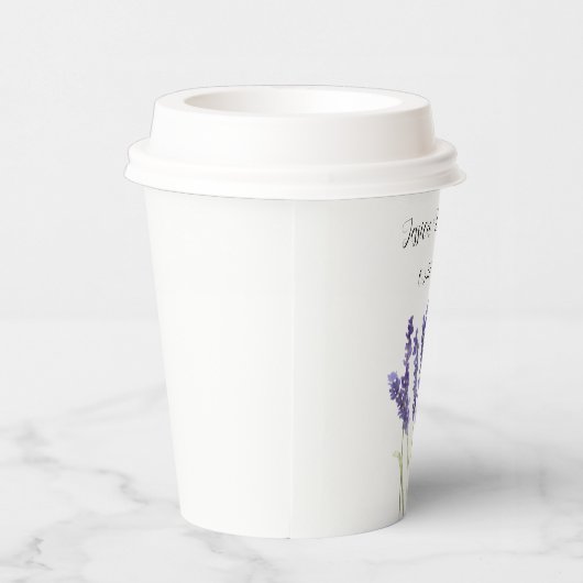 Lavendel Waterverf Paarse bloemenbruiloft Papieren Bekers (Rechts)