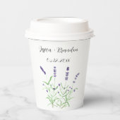 Lavendel Waterverf Paarse bloemenbruiloft Papieren Bekers (Voorkant)