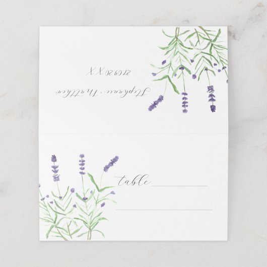 Lavendel Waterverf Paarse bloemenbruiloft Plaatskaartje (Buitenkant ongevouwen)