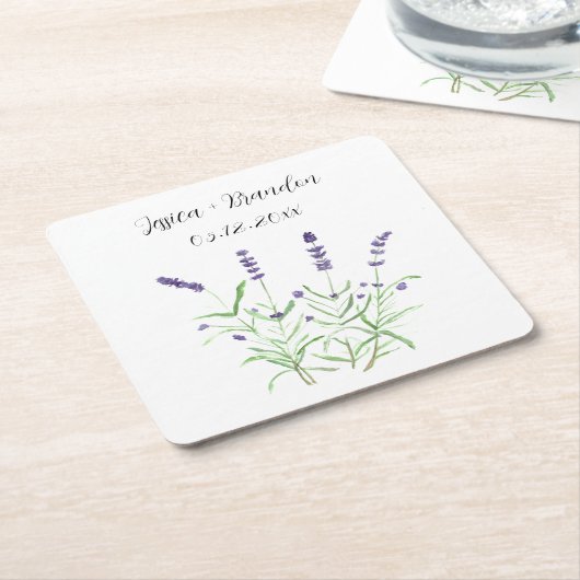 Lavendel Waterverf Paarse Boho Bloemen Bruiloft Kartonnen Onderzetters (Schuin)