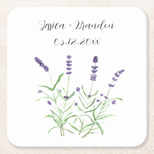 Lavendel Waterverf Paarse Boho Bloemen Bruiloft Kartonnen Onderzetters (Voorkant)