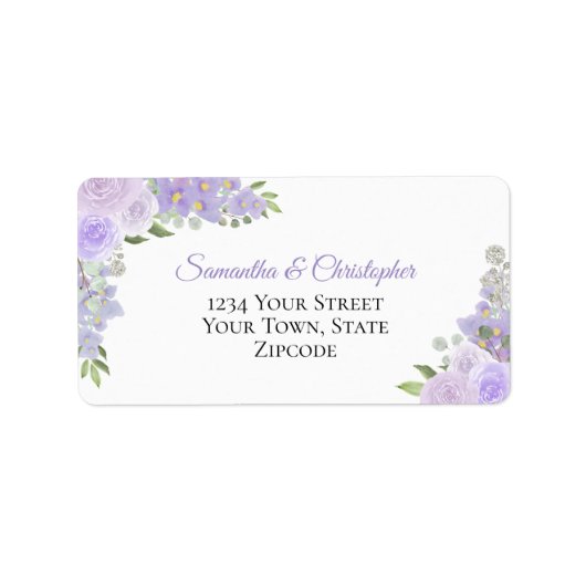 Lavendel Waterverf Rozen Elegant bruiloft adres Etiket (Voorkant)