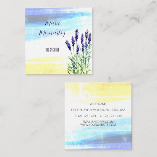 Lavendel waterverf schilderij vierkante visitekaartje (Voorkant / Achterkant)