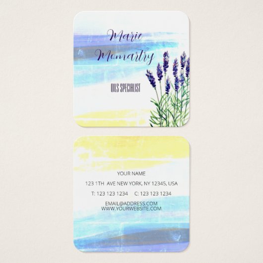 Lavendel waterverf schilderij vierkante visitekaartjes (Voorkant /achterkant)