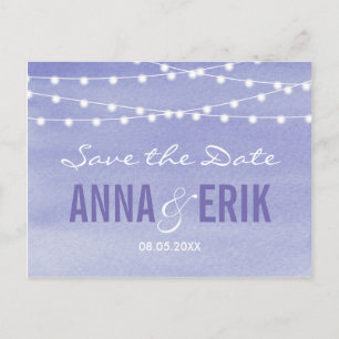 Lavendel Waterverf Slingerlichten Save The Date Aankondigingskaart