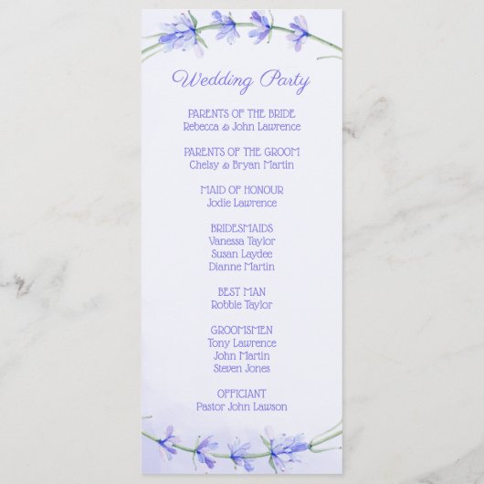 Lavendel Waterverf Trouwceremonie Programma's (Achterkant)