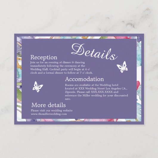 Lavendel waterverf Wildbloem groen gebladerte Informatiekaartje (Voorkant)