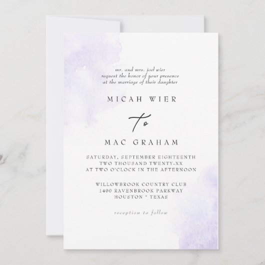 Lavendel Waterverfspat II Uitnodiging (Voorkant)